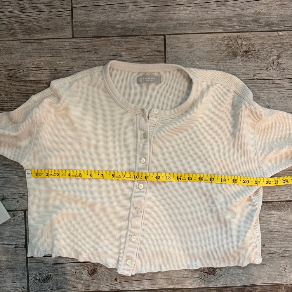 Everlane Organic Cotton Waffle Cardigan Cream Cropped Thermal Sweater Womens L - Picture 8 of 8